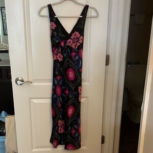 Rare 2000s Betsey Johnson Black Floral Silk Slip Sleeveless Long Vintage Dress